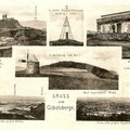 Pozdrowienia z Gickelsberge - pocztówka przedstawia skałkę, słup triangulacyjny, restaurację, wiatrak na Spitzberg, widoki w kierunku Zittau i widoki w kierunku Bogatyni (arch. A. Lipin)
